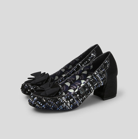 Thalia Chunky Velvet Mid-Heel in Tweed